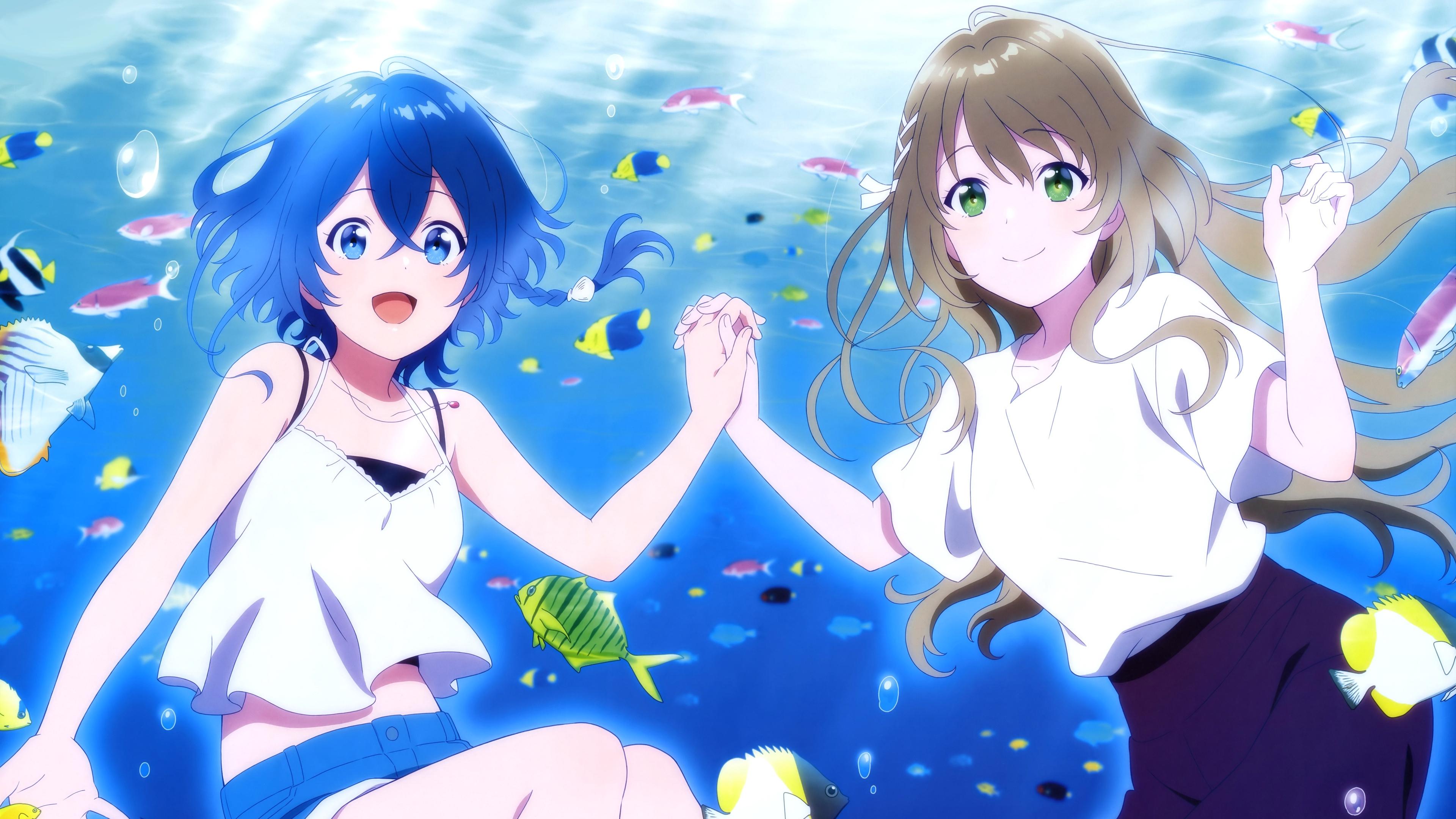 The aquatope on white sand Background